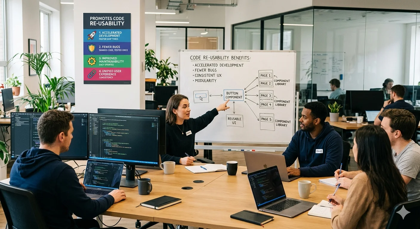 Promotes Code Re-usability in  in benefits image
